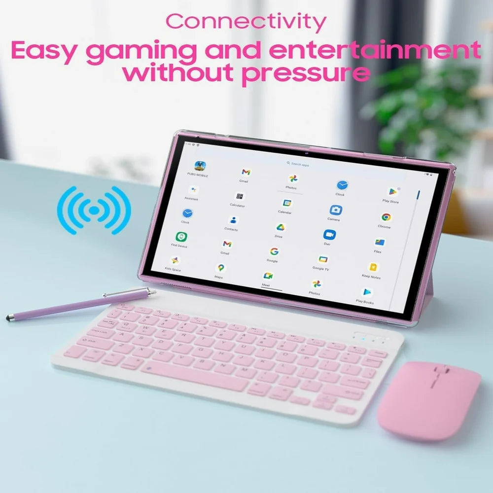 Tablet 2 in 1 Tablet with Keyboard Case Mouse Stylus Touch Screen Protector Film, 10 Inch Tablet Android 11.0 Tablets PC, 10.1" HD Tab 6000Mah Battery 32GB+512GB Expandable Tableta Computer Pink